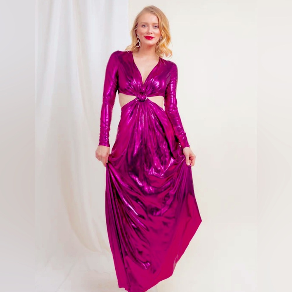 NWT Elle Rebel NOELLE LUREX DRESS Fuchsia Sz Small